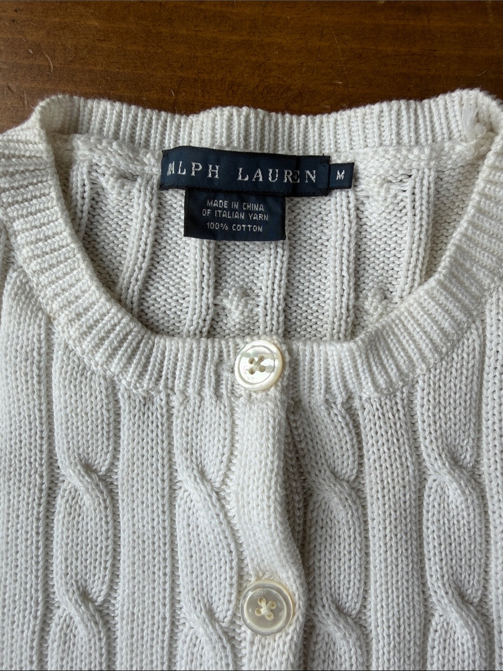 Ralph Lauren Off White Cable Knit Short-Sleeve Cardigan Sz M - Picture 2 of 12